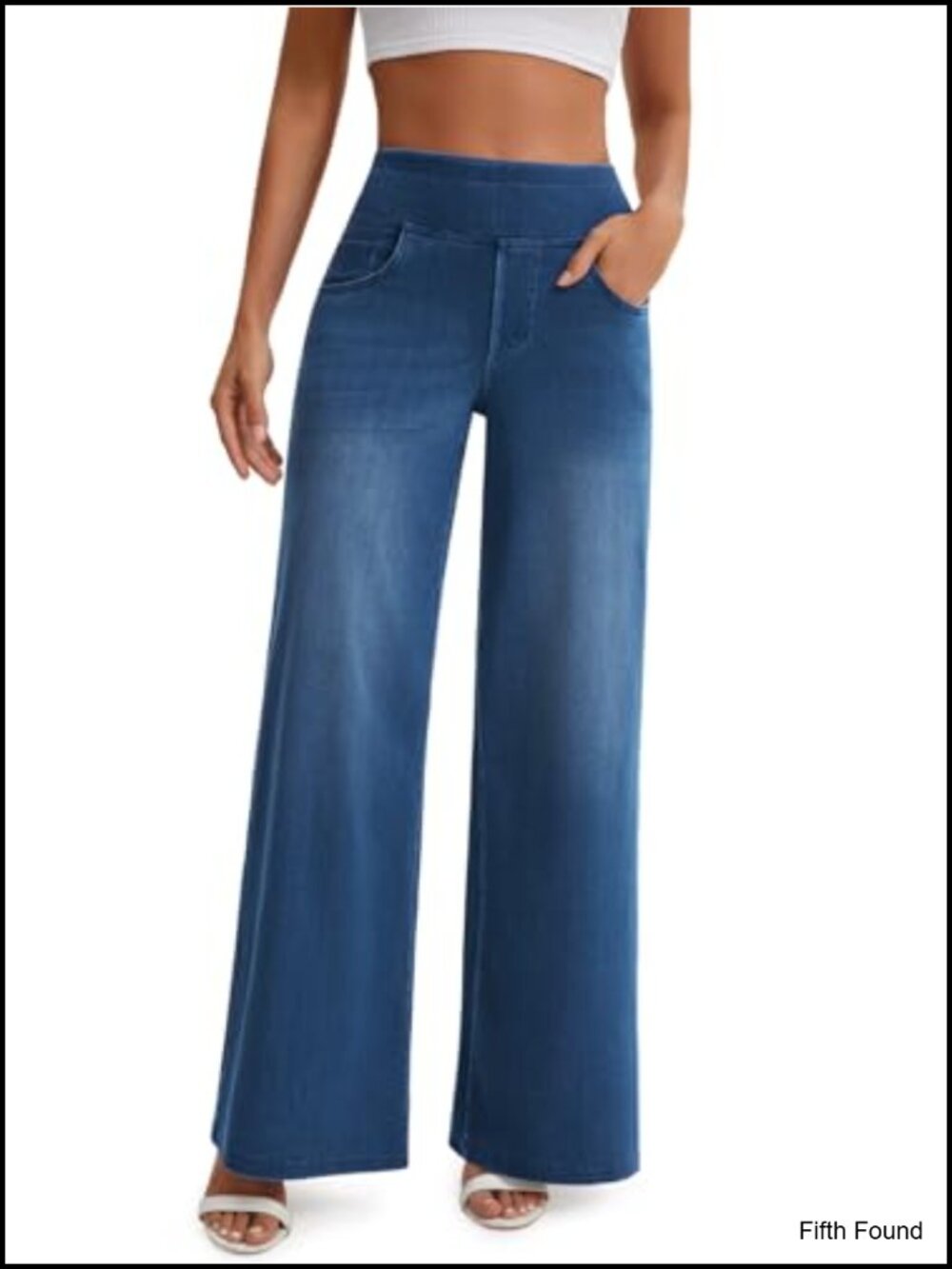 Women's Stretchy Wide Leg Jeans High Waisted Pull On Denim Pants